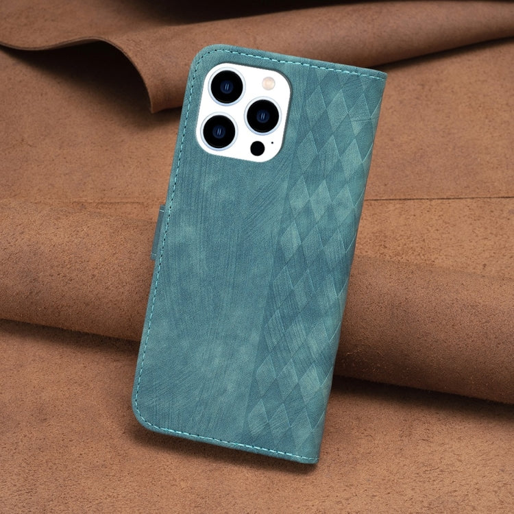 For iPhone 14 Pro Max Plaid Embossed Leather Phone Case(Green) - free shipping - PMC TechLife - Order now!