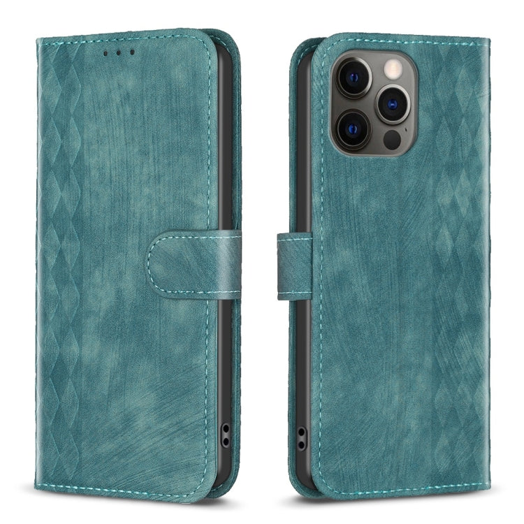 For iPhone 12 Pro Max Plaid Embossed Leather Phone Case(Green) - free shipping - PMC TechLife - Order now!