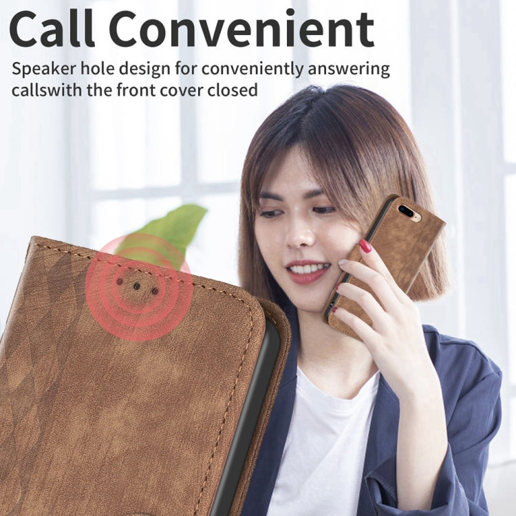 For iPhone 7 Plus / 8 Plus Plaid Embossed Leather Phone Case(Brown) - free shipping - PMC TechLife - Order now!