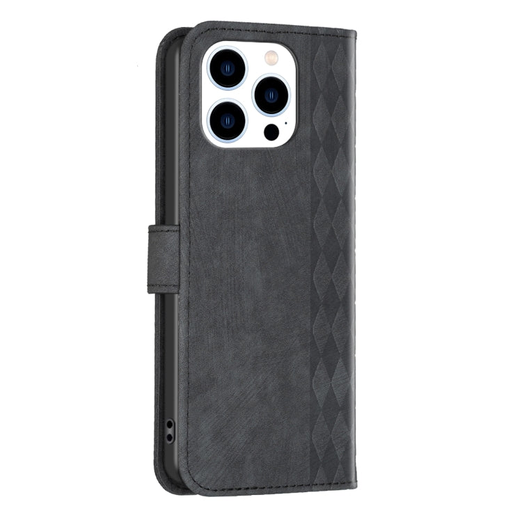For iPhone 15 Pro Plaid Embossed Leather Phone Case(Black) - free shipping - PMC TechLife - Order now!