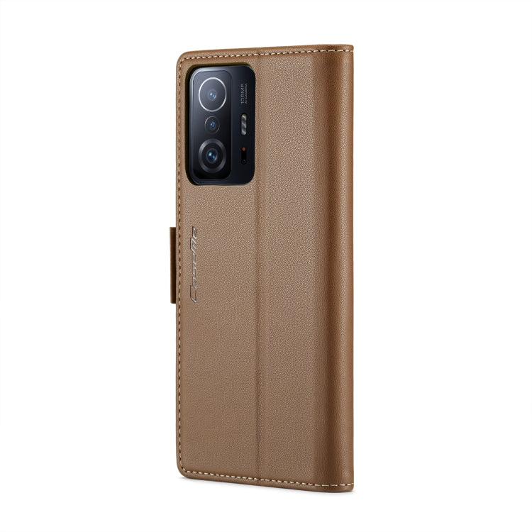 For Xiaomi 11T / 11T Pro CaseMe 023 Butterfly Buckle Litchi Texture RFID Anti-theft Leather Phone Case(Brown) - Xiaomi Cases by CaseMe | Online Shopping South Africa | PMC Jewellery