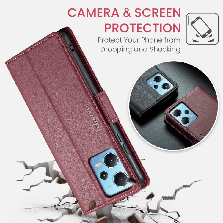 For Xiaomi Poco X5 5G/Redmi Note 12 5G Global CaseMe 023 Butterfly Buckle Litchi Texture RFID Anti-theft Leather Phone Case(Wine Red) - Xiaomi Cases by CaseMe | Online Shopping South Africa | PMC Jewellery