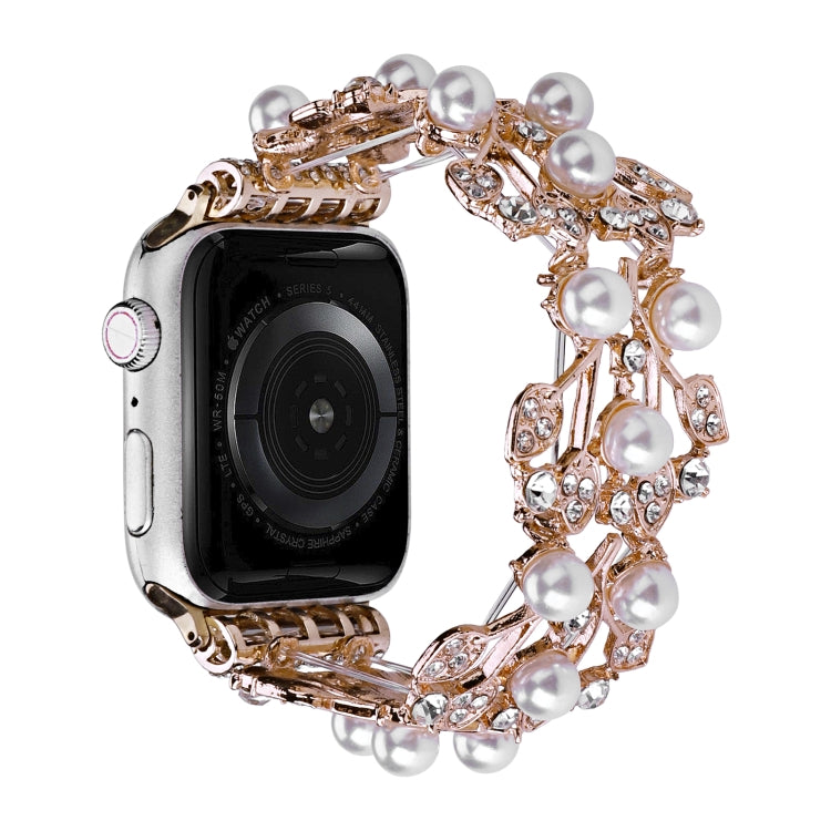 Four-leaf Bead Metal Watch Band For Apple Watch 7 45mm(Rose Gold) - Watch Bands by PMC TechLife | Online Shopping South Africa | PMC TechLife