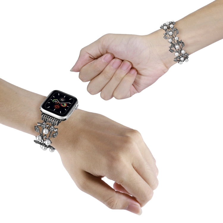Four-leaf Bead Metal Watch Band For Apple Watch 2 38mm(Black) - Watch Bands by PMC TechLife | Online Shopping South Africa | PMC TechLife