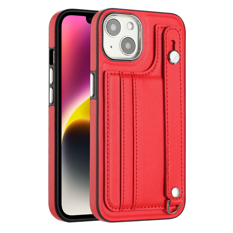 For iPhone 13 Shockproof Leather Phone Case with Wrist Strap(Red) - free shipping - PMC TechLife - Order now!