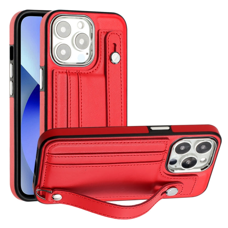 For iPhone 13 Pro Shockproof Leather Phone Case with Wrist Strap(Red) - free shipping - PMC TechLife - Order now!