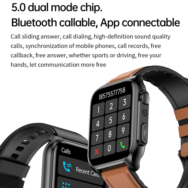 TK12 1.96 inch IP67 Waterproof Leather Band Smart Watch Supports ECG / Remote Families Care / Bluetooth Call / Body Temperature Monitoring(Black) - Smart Watches by PMC Jewellery | Online Shopping South Africa | PMC Jewellery