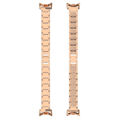 For Xiaomi Mi Band 8 Three-beads Full Diamond Metal Watch Band(Rose Gold) - Watch Bands by PMC Jewellery | Online Shopping South Africa | PMC Jewellery