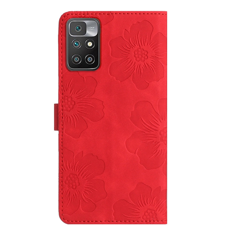 For Xiaomi Redmi 10 Flower Embossing Pattern Leather Phone Case(Red) - Xiaomi Cases by PMC Jewellery | Online Shopping South Africa | PMC Jewellery