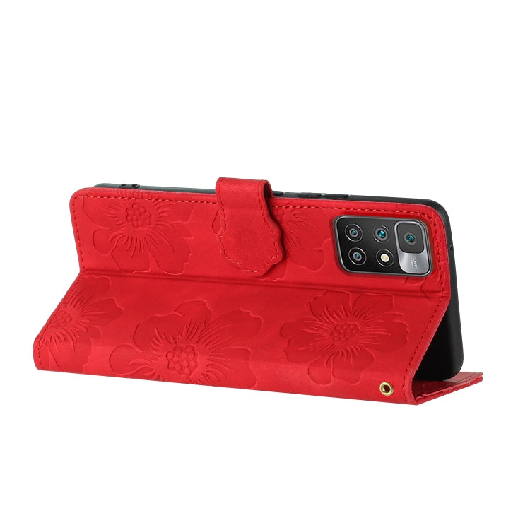 For Xiaomi Redmi 10 Flower Embossing Pattern Leather Phone Case(Red) - Xiaomi Cases by PMC Jewellery | Online Shopping South Africa | PMC Jewellery