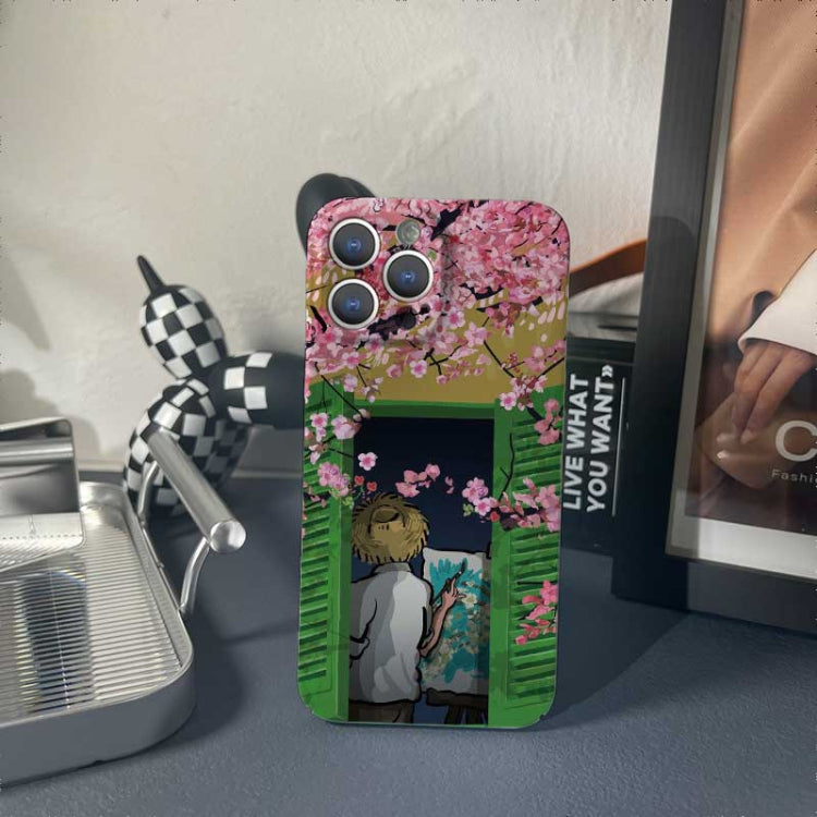 For iPhone 14 Plus Precise Hole Oil Painting Pattern PC Phone Case(Peach Blossom) - iPhone 14 Plus Cases by PMC TechLife | Online Shopping South Africa | PMC TechLife