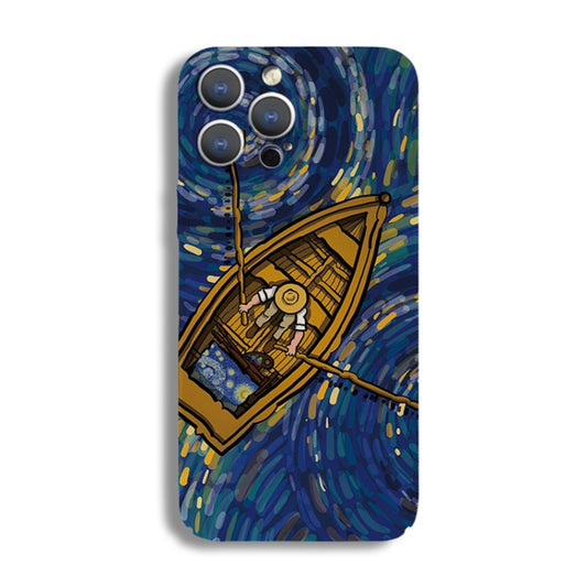 For iPhone 14 Pro Precise Hole Oil Painting Pattern PC Phone Case(Boating) - iPhone 14 Pro Cases by PMC Jewellery | Online Shopping South Africa | PMC Jewellery