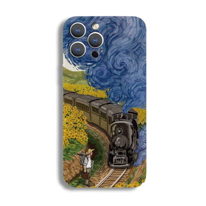 For iPhone 14 Pro Max Precise Hole Oil Painting Pattern PC Phone Case(Train) - iPhone 14 Pro Max Cases by PMC Jewellery | Online Shopping South Africa | PMC Jewellery