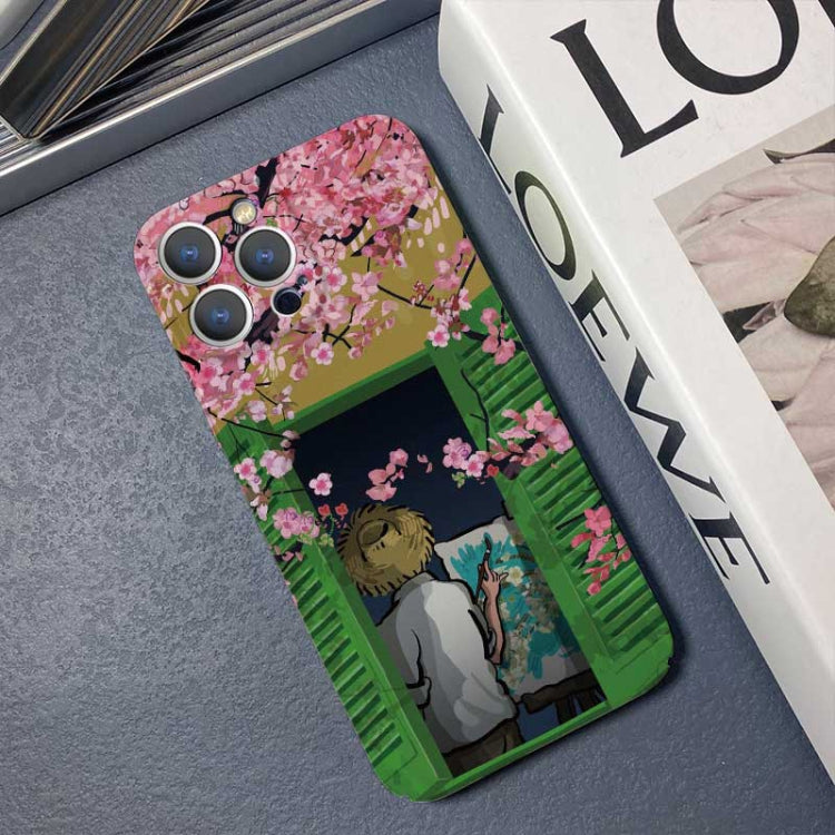 For iPhone 13 Precise Hole Oil Painting Pattern PC Phone Case(Peach Blossom) - free shipping - PMC TechLife - Order now!