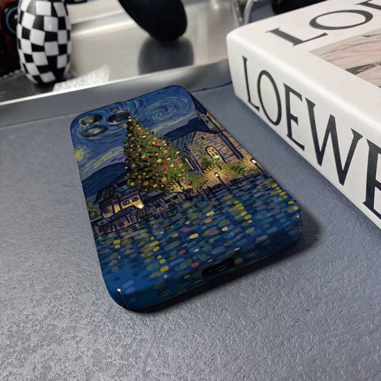 For iPhone 12 Pro Max Precise Hole Oil Painting Pattern PC Phone Case(Boating) - iPhone 12 Pro Max Cases by PMC TechLife | Online Shopping South Africa | PMC TechLife