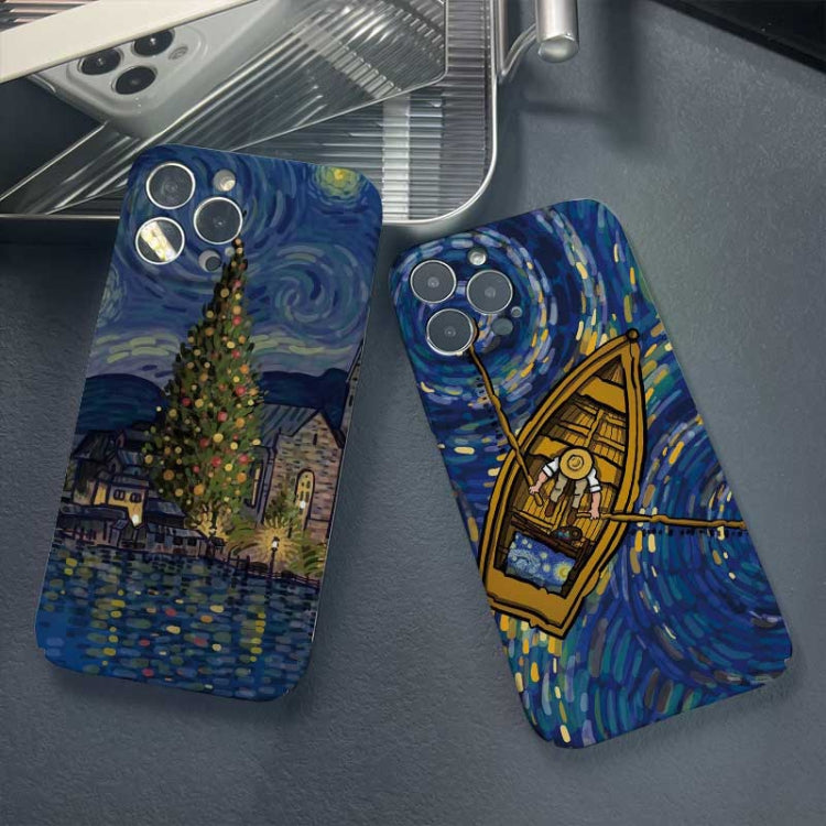 For iPhone X / XS Precise Hole Oil Painting Pattern PC Phone Case(Boating) - More iPhone Cases by PMC TechLife | Online Shopping South Africa | PMC TechLife