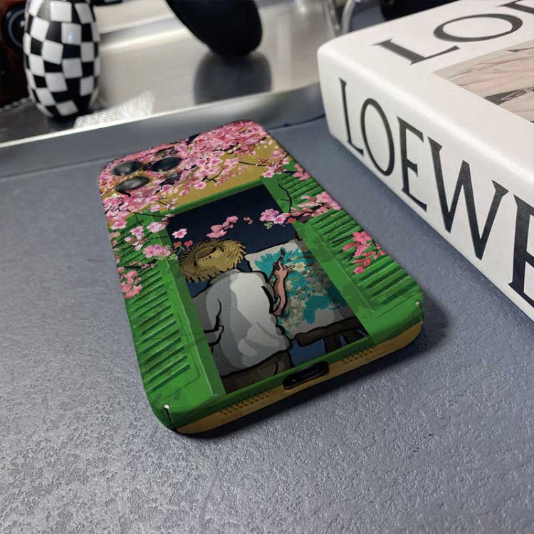 For iPhone XS Max Precise Hole Oil Painting Pattern PC Phone Case(Peach Blossom) - More iPhone Cases by PMC TechLife | Online Shopping South Africa | PMC TechLife