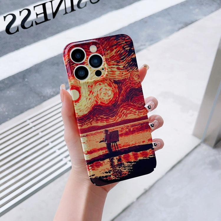 For iPhone 14 Pro Max Precise Hole Oil Painting Pattern PC Phone Case(Sunset) - iPhone 14 Pro Max Cases by PMC Jewellery | Online Shopping South Africa | PMC Jewellery