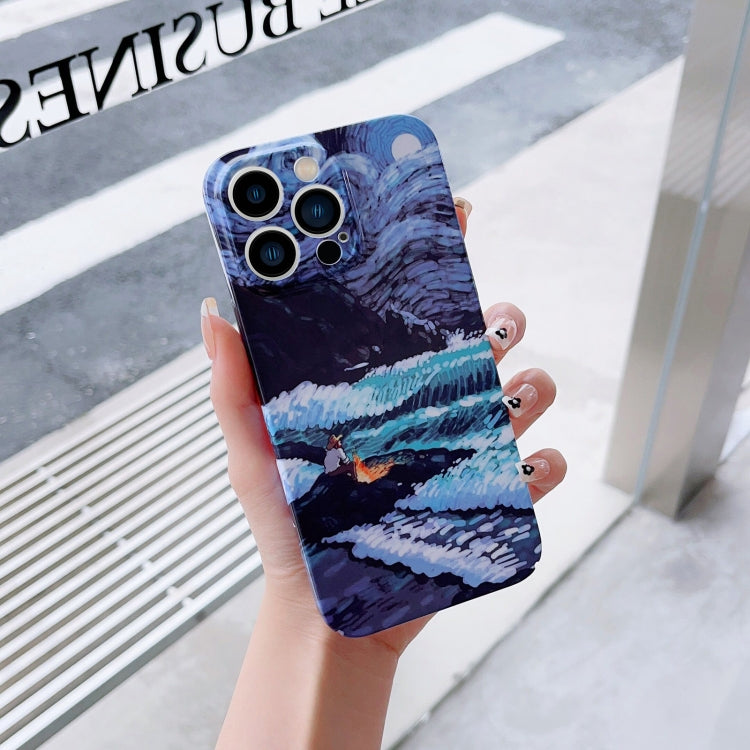 For iPhone 13 Pro Max Precise Hole Oil Painting Pattern PC Phone Case(Sea Wave) - free shipping - PMC TechLife - Order now!