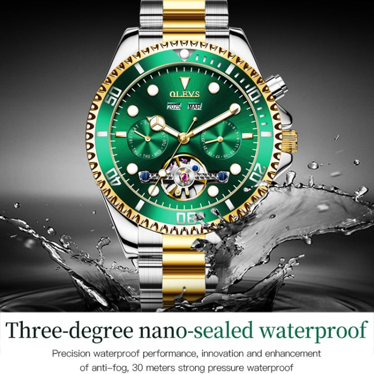 OLEVS 6605 Men Multifunctional Waterproof Mechanical Watch(Green + Gold) - Metal Strap Watches by OLEVS | Online Shopping South Africa | PMC Jewellery