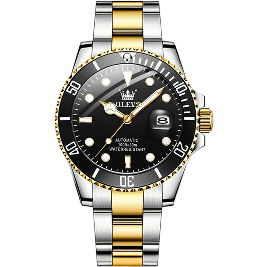 OLEVS 6650 Men Luminous Waterproof Mechanical Watch(Black + Gold) - Metal Strap Watches by OLEVS | Online Shopping South Africa | PMC Jewellery | Buy Now Pay Later Mobicred