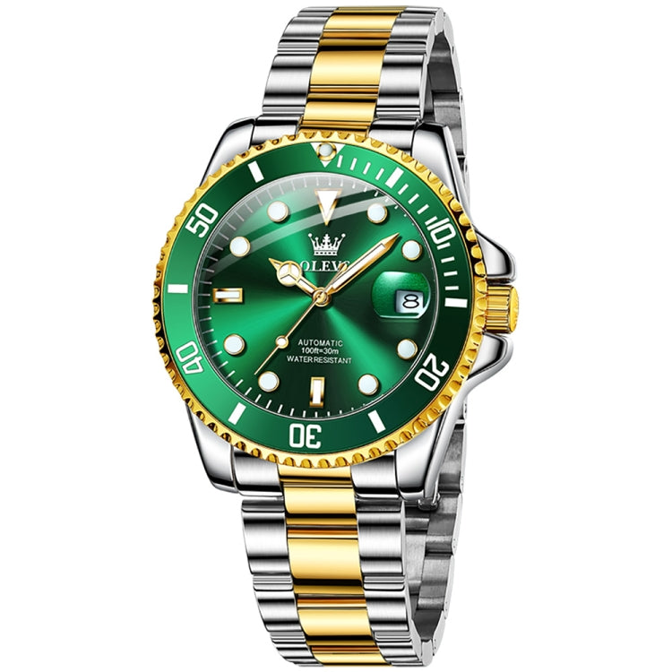 OLEVS 6650 Men Luminous Waterproof Mechanical Watch(Green + Gold) - Metal Strap Watches by OLEVS | Online Shopping South Africa | PMC Jewellery