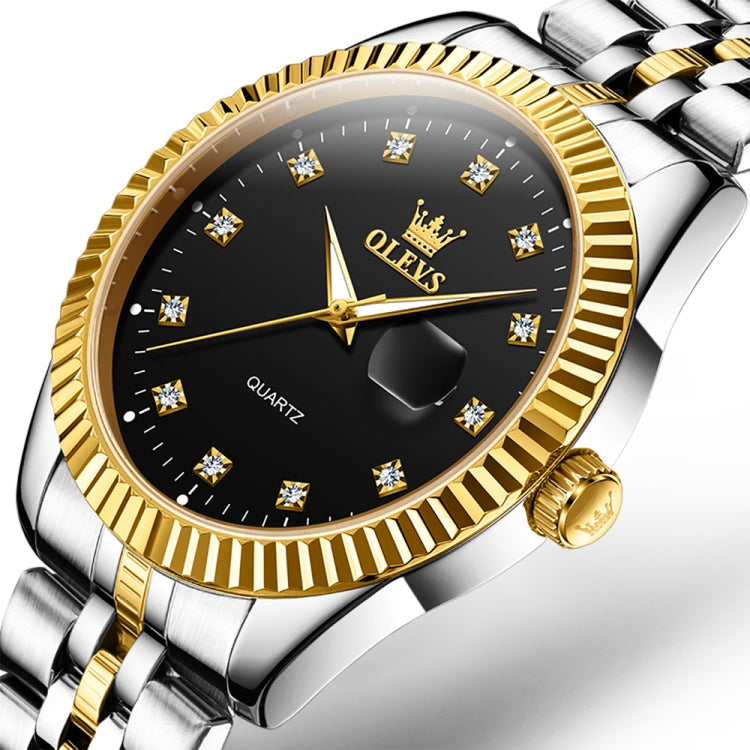 OLEVS 5526 Men Diamond Set Luminous Waterproof Quartz Watch(Black) - Metal Strap Watches by OLEVS | Online Shopping South Africa | PMC Jewellery