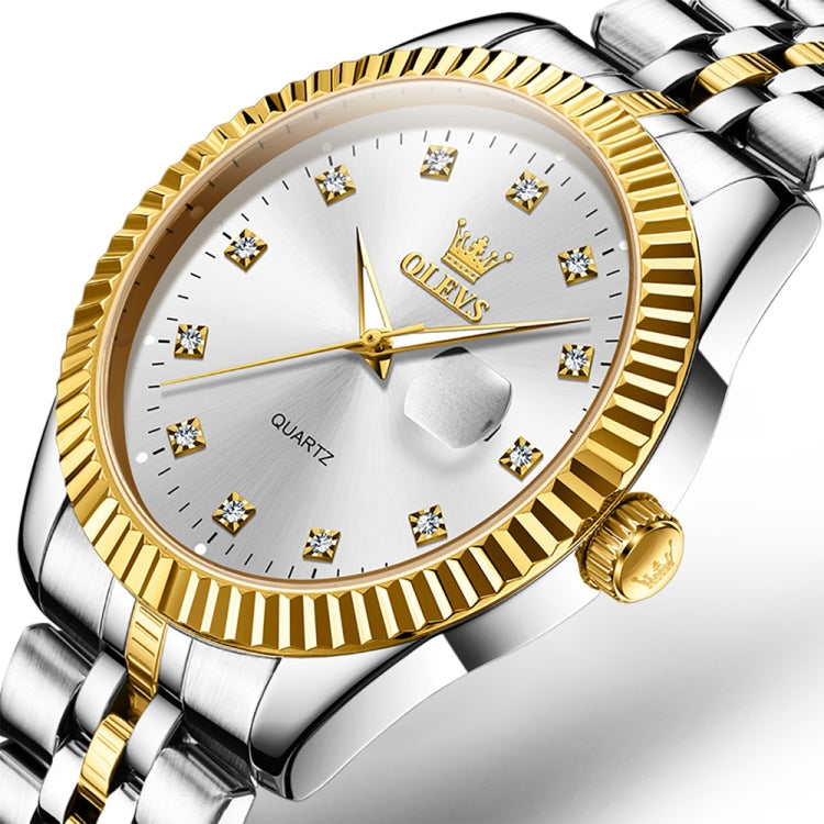 OLEVS 5526 Men Diamond Set Luminous Waterproof Quartz Watch(White) - Metal Strap Watches by OLEVS | Online Shopping South Africa | PMC Jewellery
