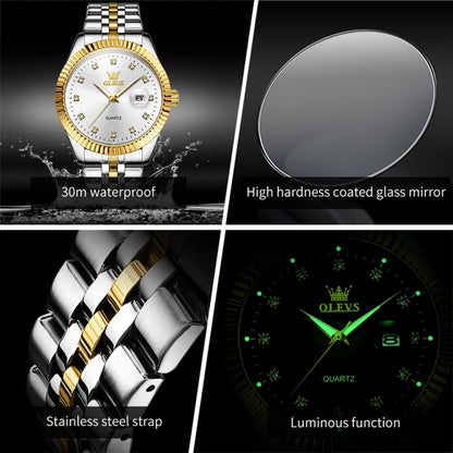 OLEVS 5526 Men Diamond Set Luminous Waterproof Quartz Watch(White) - Metal Strap Watches by OLEVS | Online Shopping South Africa | PMC Jewellery