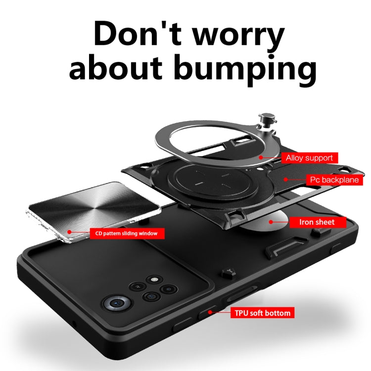 For Xiaomi Poco X4 Pro 5G CD Texture Sliding Camshield Magnetic Holder Phone Case(Black) - free shipping - PMC TechLife - Order now!