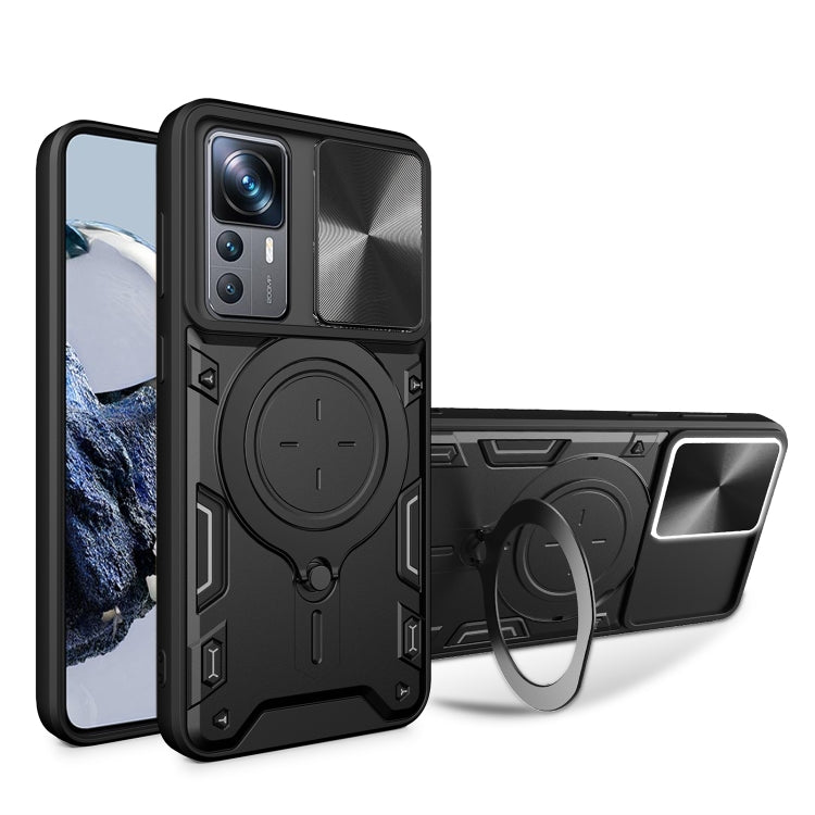 For Xiaomi 12T / 12T Pro CD Texture Sliding Camshield Magnetic Holder Phone Case(Black) - free shipping - PMC TechLife - Order now!