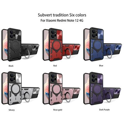 For Xiaomi Redmi Note 12 4G CD Texture Sliding Camshield Magnetic Holder Phone Case(Purple) - Xiaomi Cases by PMC Jewellery | Online Shopping South Africa | PMC Jewellery