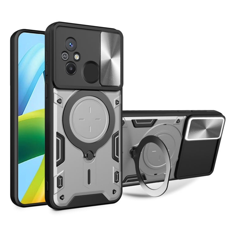 For Xiaomi Redmi 12C CD Texture Sliding Camshield Magnetic Holder Phone Case(Silver) - free shipping - PMC TechLife - Order now!