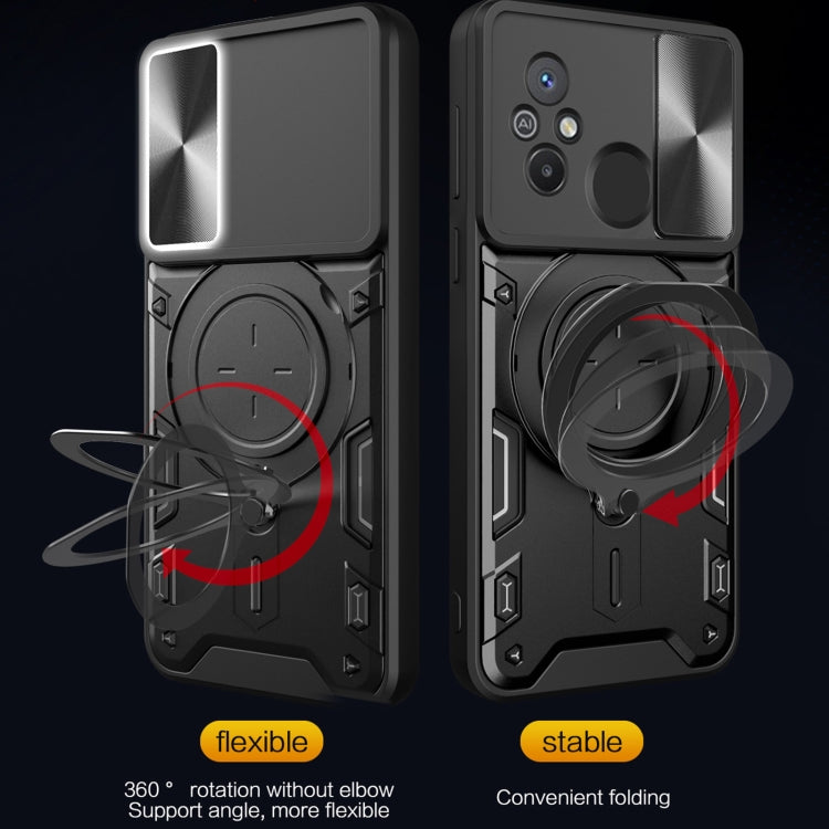 For Xiaomi Redmi 12C CD Texture Sliding Camshield Magnetic Holder Phone Case(Silver) - free shipping - PMC TechLife - Order now!