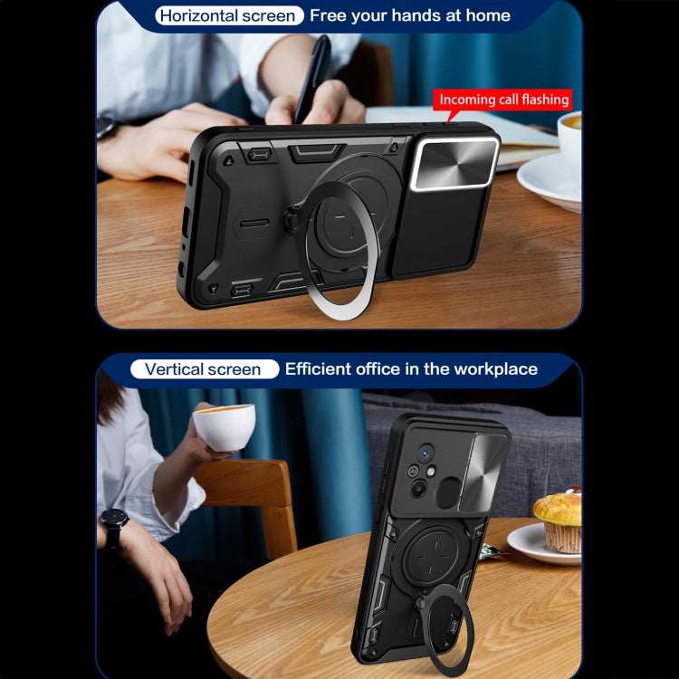 For Xiaomi Redmi 12C CD Texture Sliding Camshield Magnetic Holder Phone Case(Silver) - free shipping - PMC TechLife - Order now!