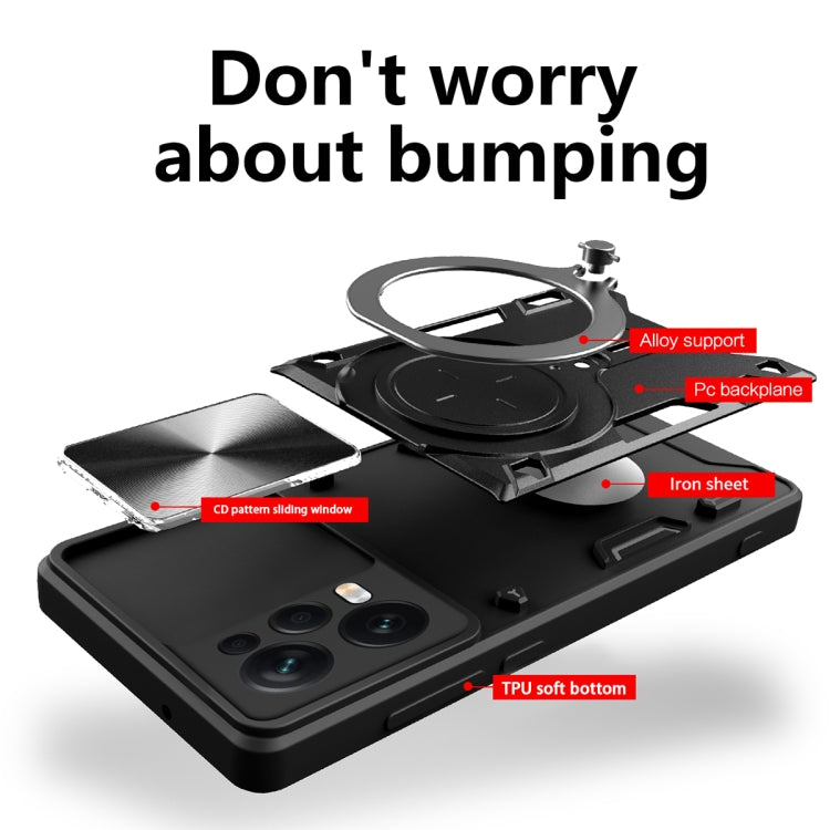 For Xiaomi Redmi Note 12 Pro 5G CD Texture Sliding Camshield Magnetic Holder Phone Case(Black) - free shipping - PMC TechLife - Order now!