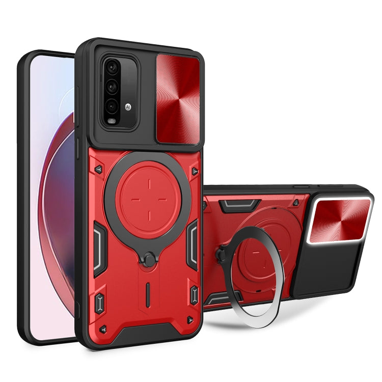 For Xiaomi Redmi Note 9 4G / Poco M3 CD Texture Sliding Camshield Magnetic Holder Phone Case(Red) - free shipping - PMC TechLife - Order now!