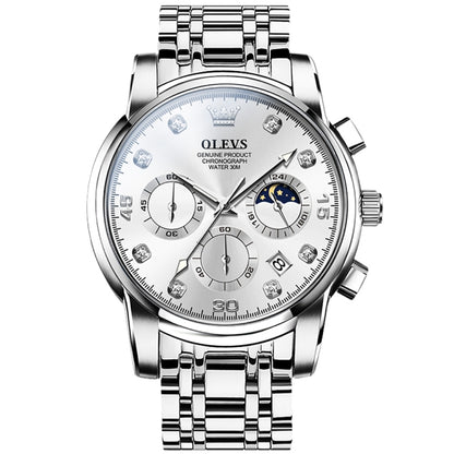 OLEVS 2889 Men Multifunctional Luminous Waterproof Quartz Watch(White) - Metal Strap Watches by OLEVS | Online Shopping South Africa | PMC Jewellery