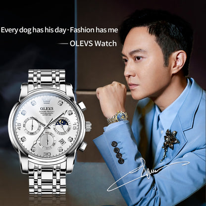 OLEVS 2889 Men Multifunctional Luminous Waterproof Quartz Watch(White) - Metal Strap Watches by OLEVS | Online Shopping South Africa | PMC Jewellery