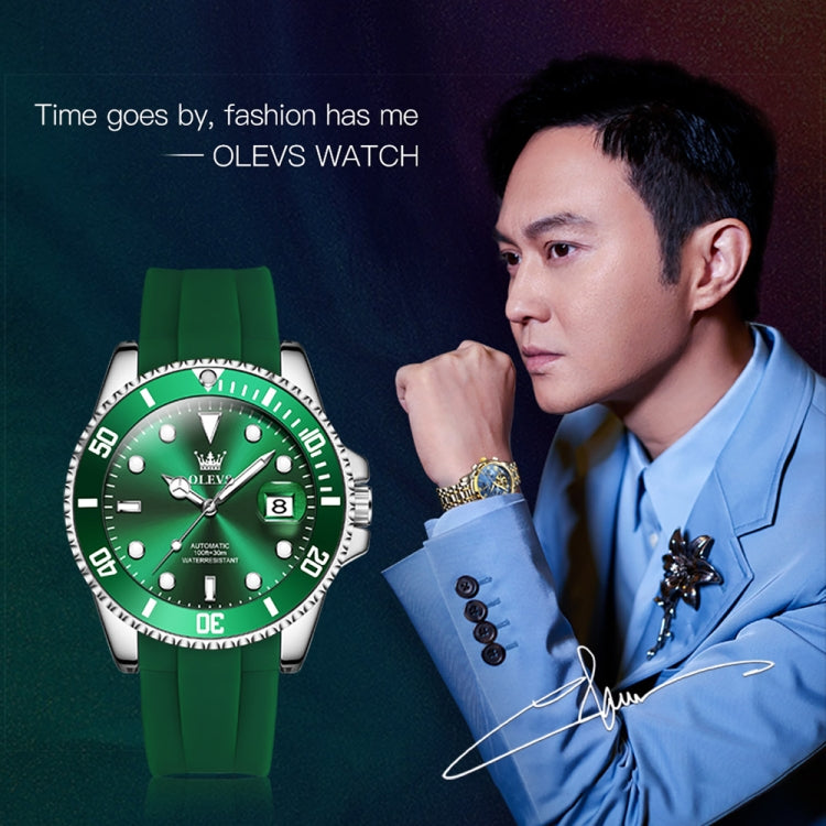 OLEVS 6650 Men Luminous Waterproof Silicone Strap Mechanical Watch(Green) - Silicone Strap Watches by OLEVS | Online Shopping South Africa | PMC Jewellery