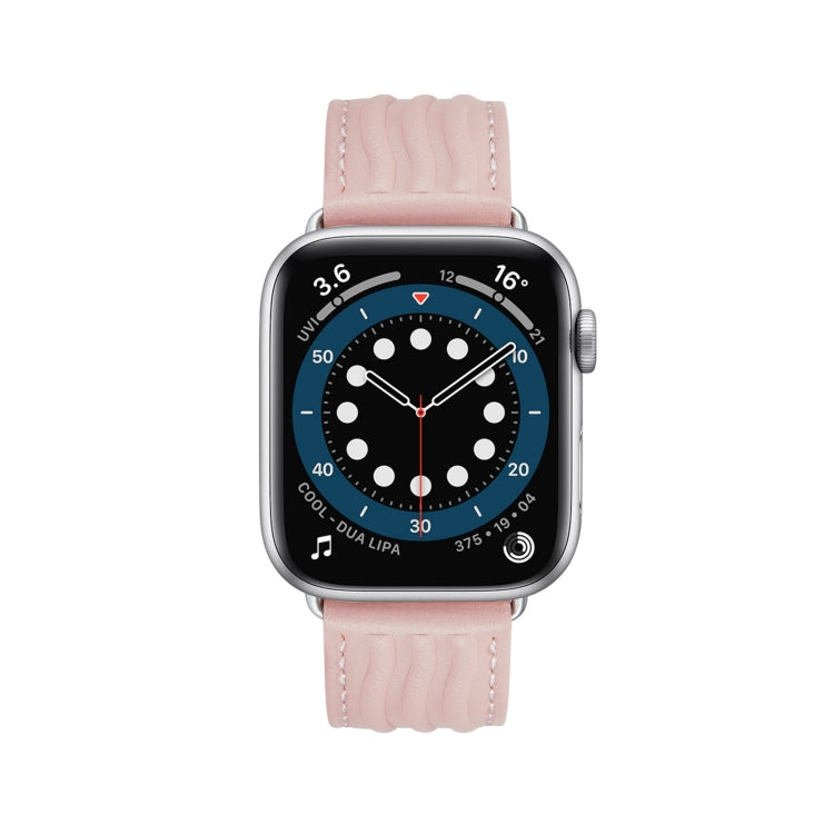 Embossed Line Genuine Leather Watch Band For Apple Watch 8 45mm(Pink) - Watch Bands by PMC TechLife | Online Shopping South Africa | PMC TechLife