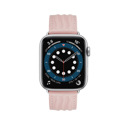 Embossed Line Genuine Leather Watch Band For Apple Watch 8 45mm(Pink) - Watch Bands by PMC Jewellery | Online Shopping South Africa | PMC Jewellery