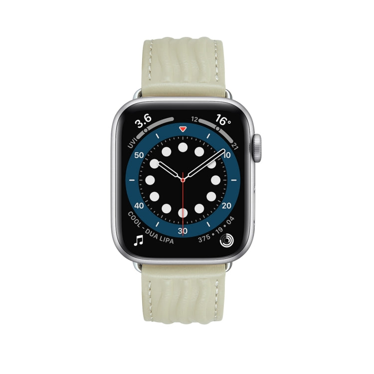 Embossed Line Genuine Leather Watch Band For Apple Watch 7 41mm(Milky White) - Watch Bands by PMC TechLife | Online Shopping South Africa | PMC TechLife