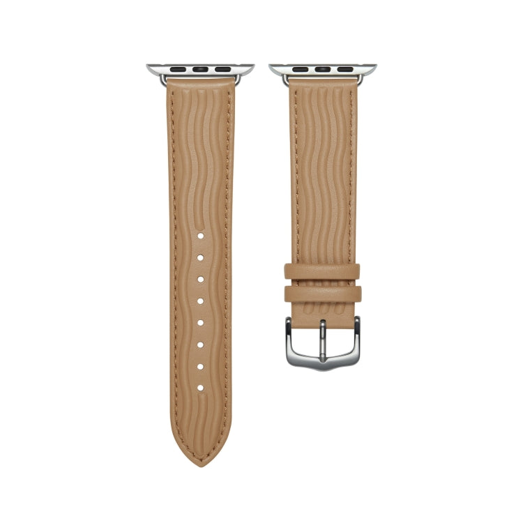 Embossed Line Genuine Leather Watch Band For Apple Watch SE 40mm(Khaki) - Watch Bands by PMC TechLife | Online Shopping South Africa | PMC TechLife