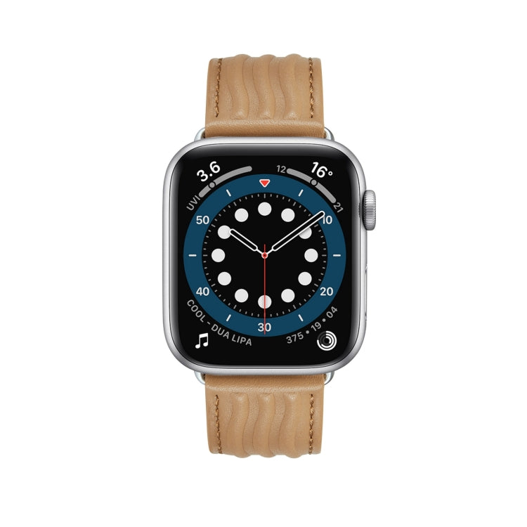 Embossed Line Genuine Leather Watch Band For Apple Watch SE 40mm(Khaki) - Watch Bands by PMC TechLife | Online Shopping South Africa | PMC TechLife