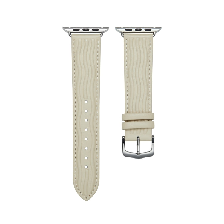 Embossed Line Genuine Leather Watch Band For Apple Watch SE 44mm(Milky White) - Watch Bands by PMC TechLife | Online Shopping South Africa | PMC TechLife