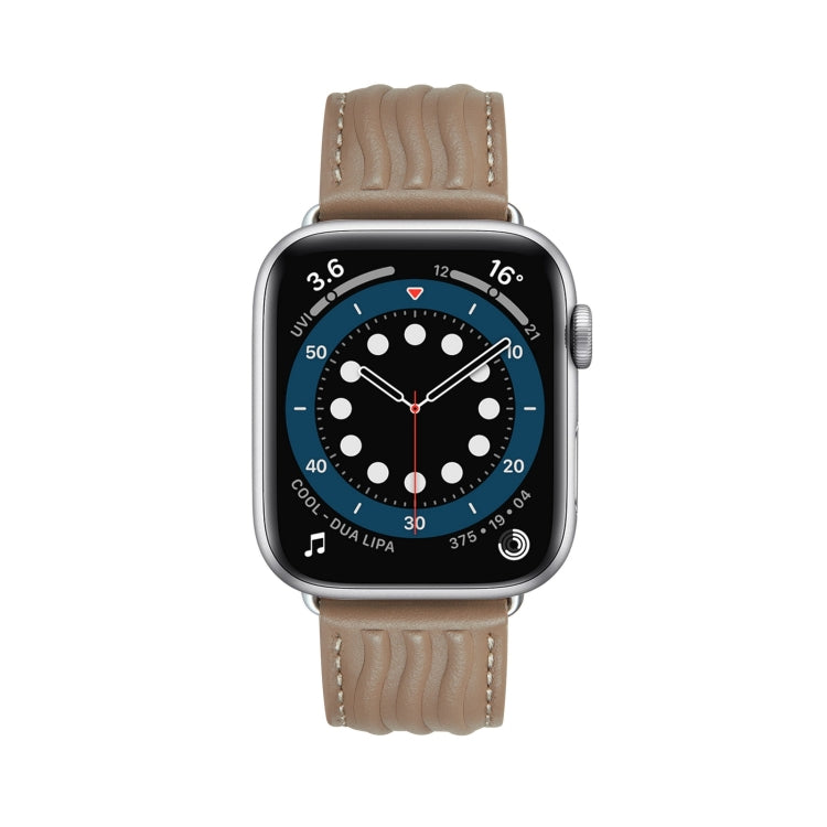 Embossed Line Genuine Leather Watch Band For Apple Watch 2 42mm(Milky Brown) - Watch Bands by PMC TechLife | Online Shopping South Africa | PMC TechLife