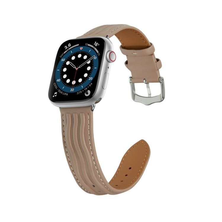 Embossed Line Genuine Leather Watch Band For Apple Watch 2 42mm(Milky Brown) - Watch Bands by PMC TechLife | Online Shopping South Africa | PMC TechLife