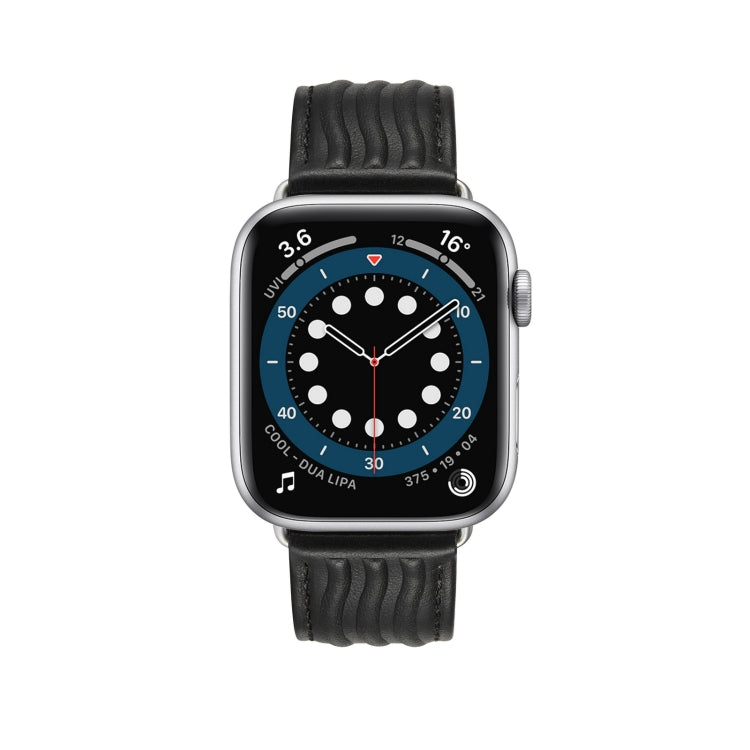 Embossed Line Genuine Leather Watch Band For Apple Watch 42mm(Black) - Watch Bands by PMC TechLife | Online Shopping South Africa | PMC TechLife