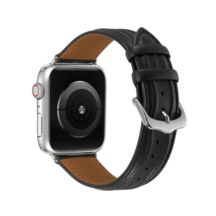 Embossed Line Genuine Leather Watch Band For Apple Watch 9 41mm(Black) - free shipping - PMC TechLife - Order now!
